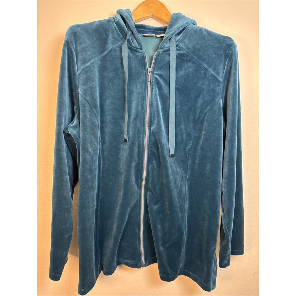 Chico's Zenergy Teal Hooded Velour Side Snap Soft Zip-Up Hoodie Size 3 (XL USA)
